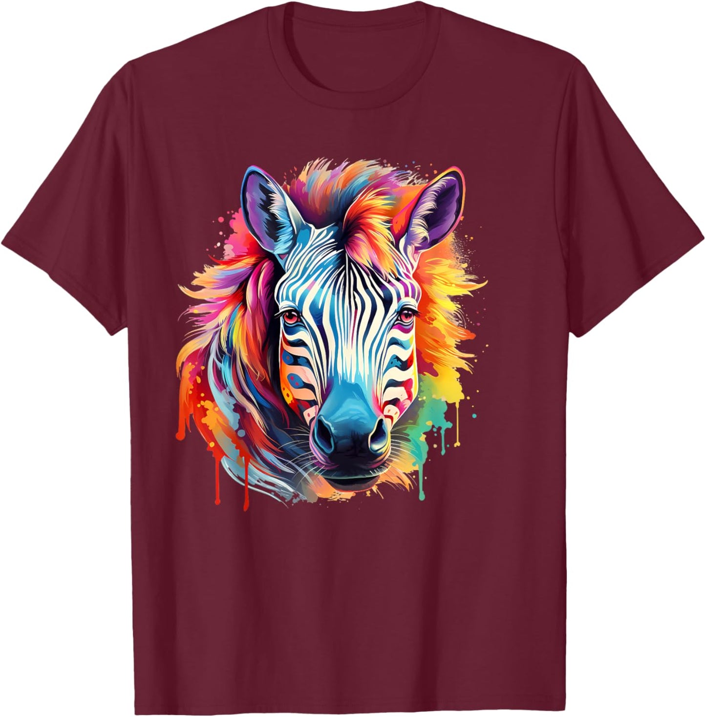 Stripped Pattern Colorful Zebra Horse Print Gift Adult Women T-Shirt - T-Shirt | Maroon