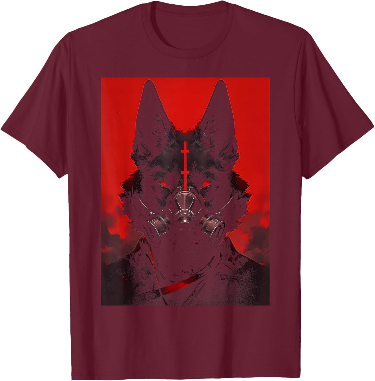 Futuristic Cyberpunk Gothic Wolf | Goth Grunge Punk Occult T-Shirt - T-Shirt | Maroon
