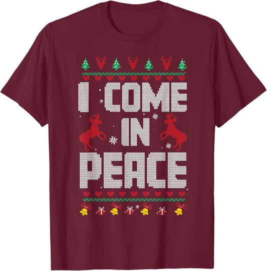 I Come In Peace - I'm Peace Xmas Matching Couples Christmas T-Shirt - T-Shirt | Maroon