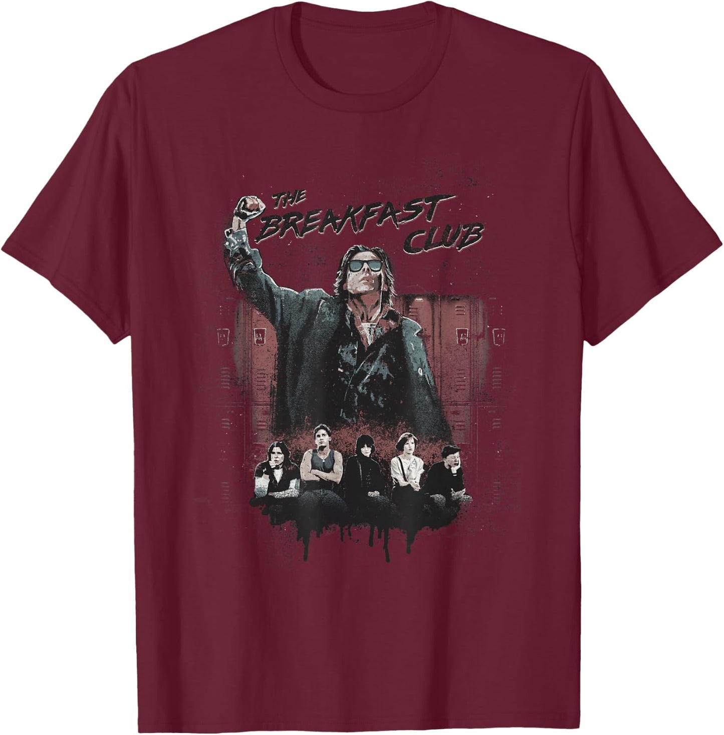 Breakfast Club Distressed Main Cast Logo Collage T-Shirt - T-Shirt | Maroon