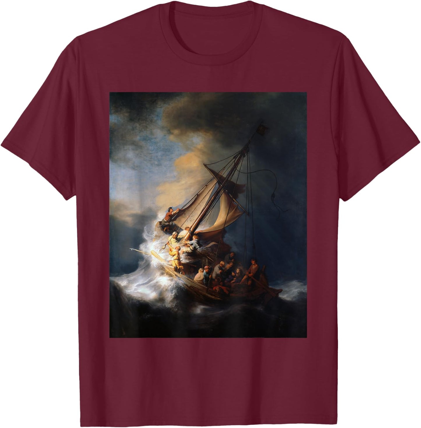 Rembrandt Christ in the Storm at the Sea of Galilee T-Shirt - T-Shirt | Maroon