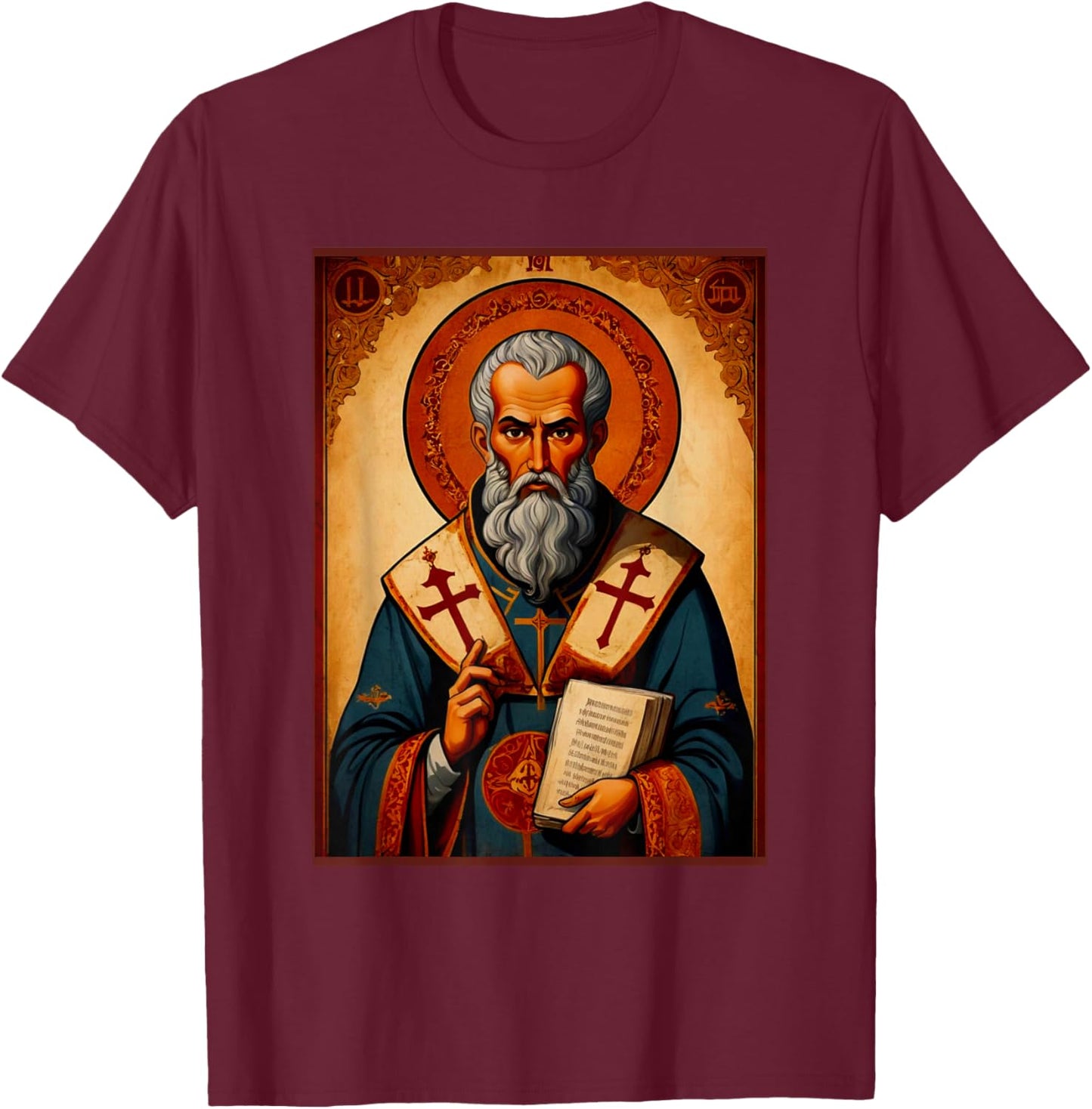 St. Ignatius of Antioch Greek Eastern Orthodox Byzantine Art T-Shirt - T-Shirt | Maroon