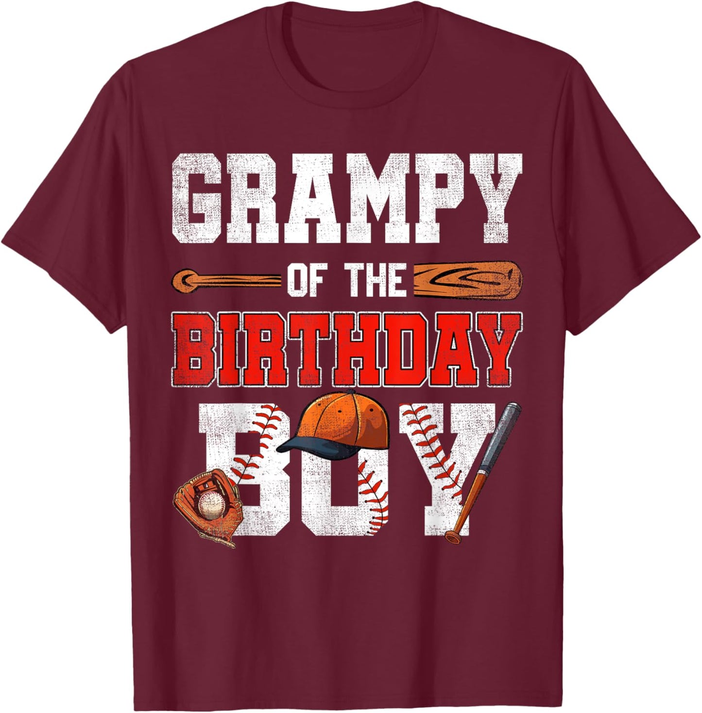 Grampy Of The Birthday Boy Baseball Bday Family T-Shirt - T-Shirt | Maroon