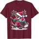 Reindeer Hockey Player Slapshot Stag in Festive Hockey Gear T-Shirt - T-Shirt | Maroon
