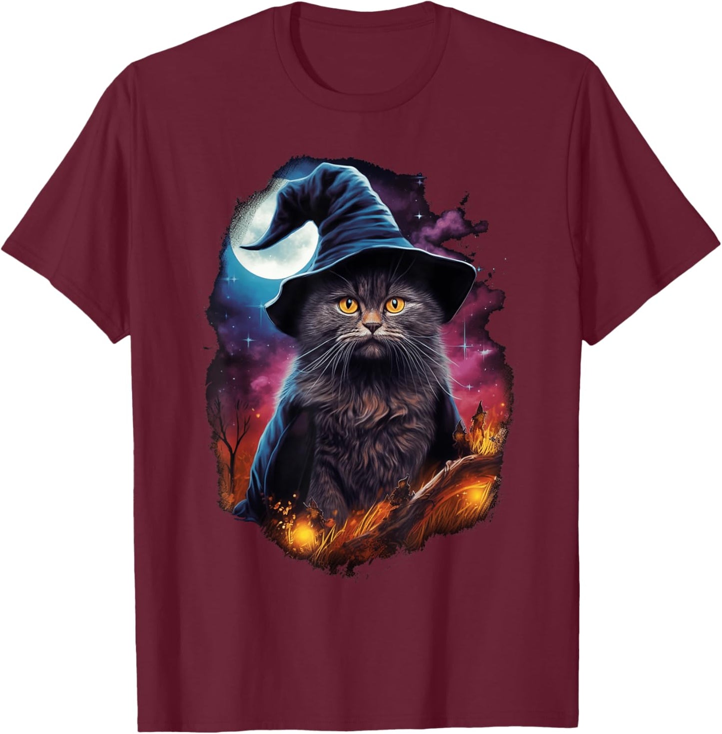 Black Cat Wizard Halloween Witch Mystical Black Cat Lovers Men Women Kids T-Shirt - T-Shirt | Maroon