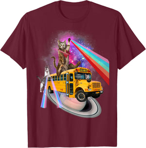 Awesome Back To School Cat Bus Rainbow Outer Space Retro Men Women Kids T-Shirt - T-Shirt | Maroon