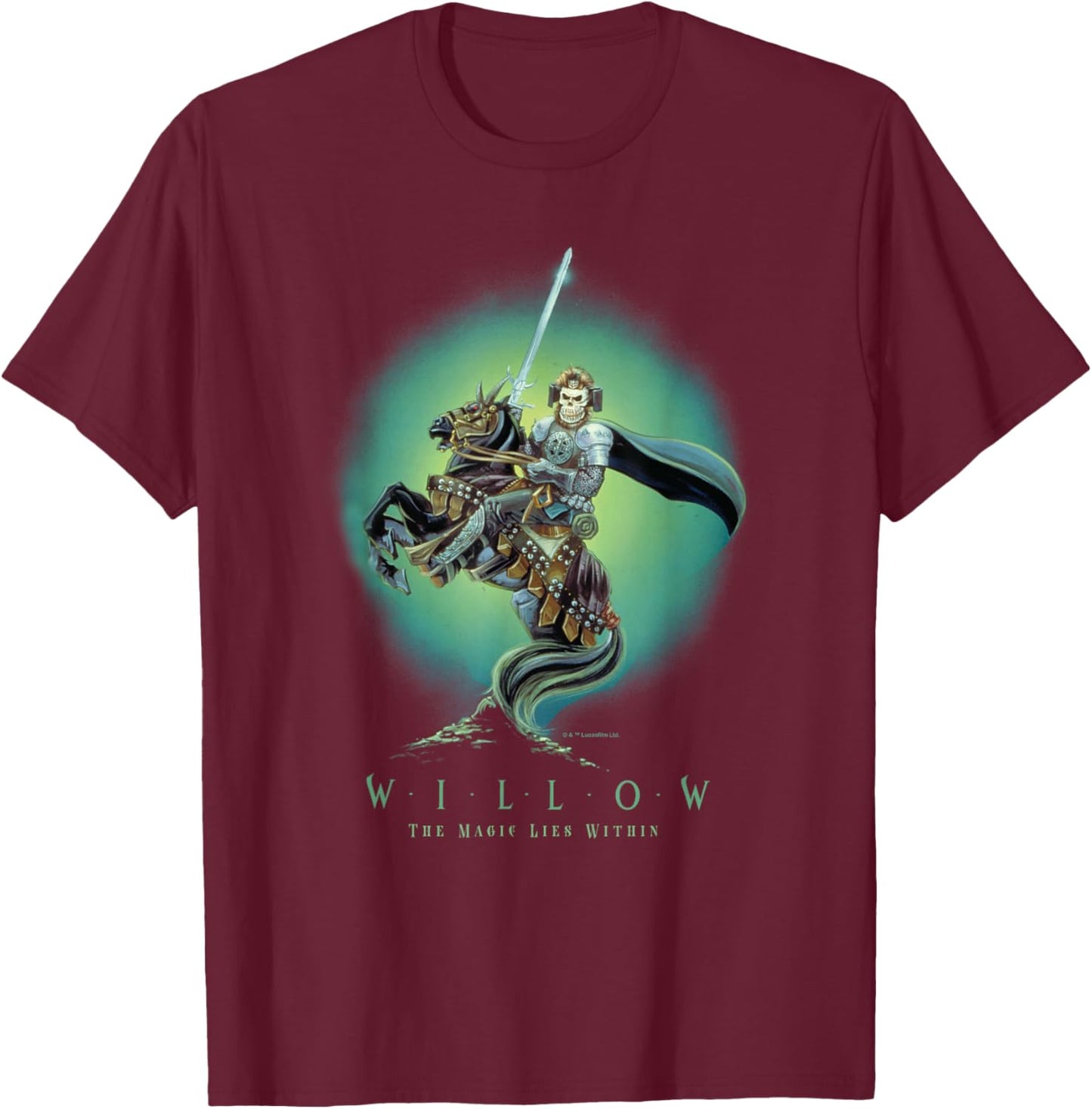 Lucasfilm Willow Movie General Kael on Horse Illustrated T-Shirt - T-Shirt | Maroon