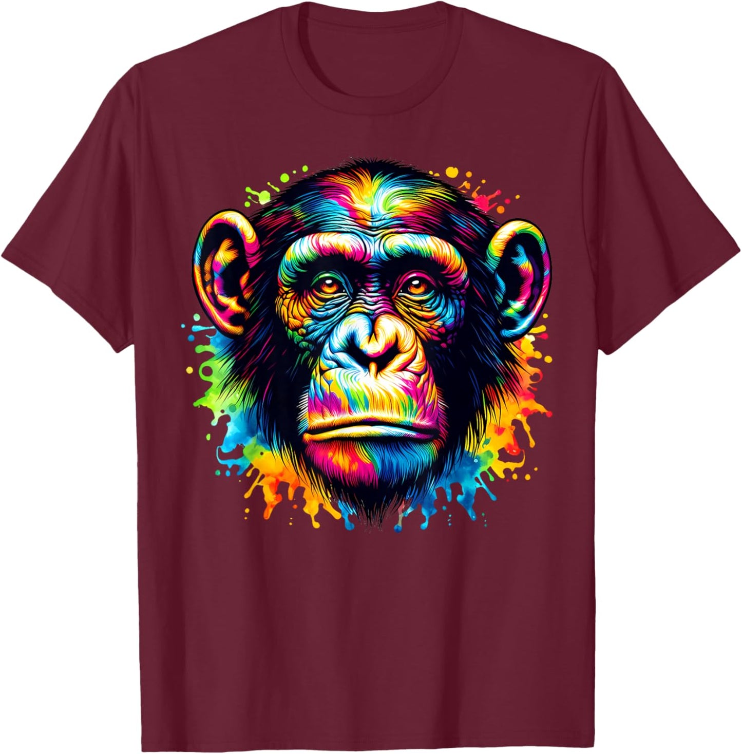 Cool Bonobo Monkey Spirit Animal Illustration Tie Dye Art T-Shirt - T-Shirt | Maroon