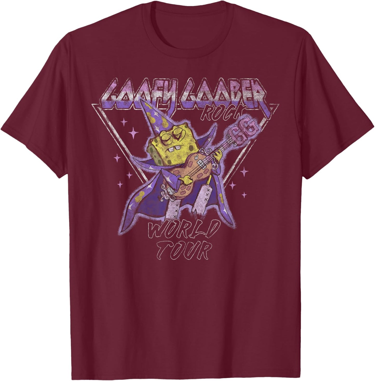 Spongebob Squarepants Goofy Goober Rock World Tour Small T-Shirt - T-Shirt | Maroon
