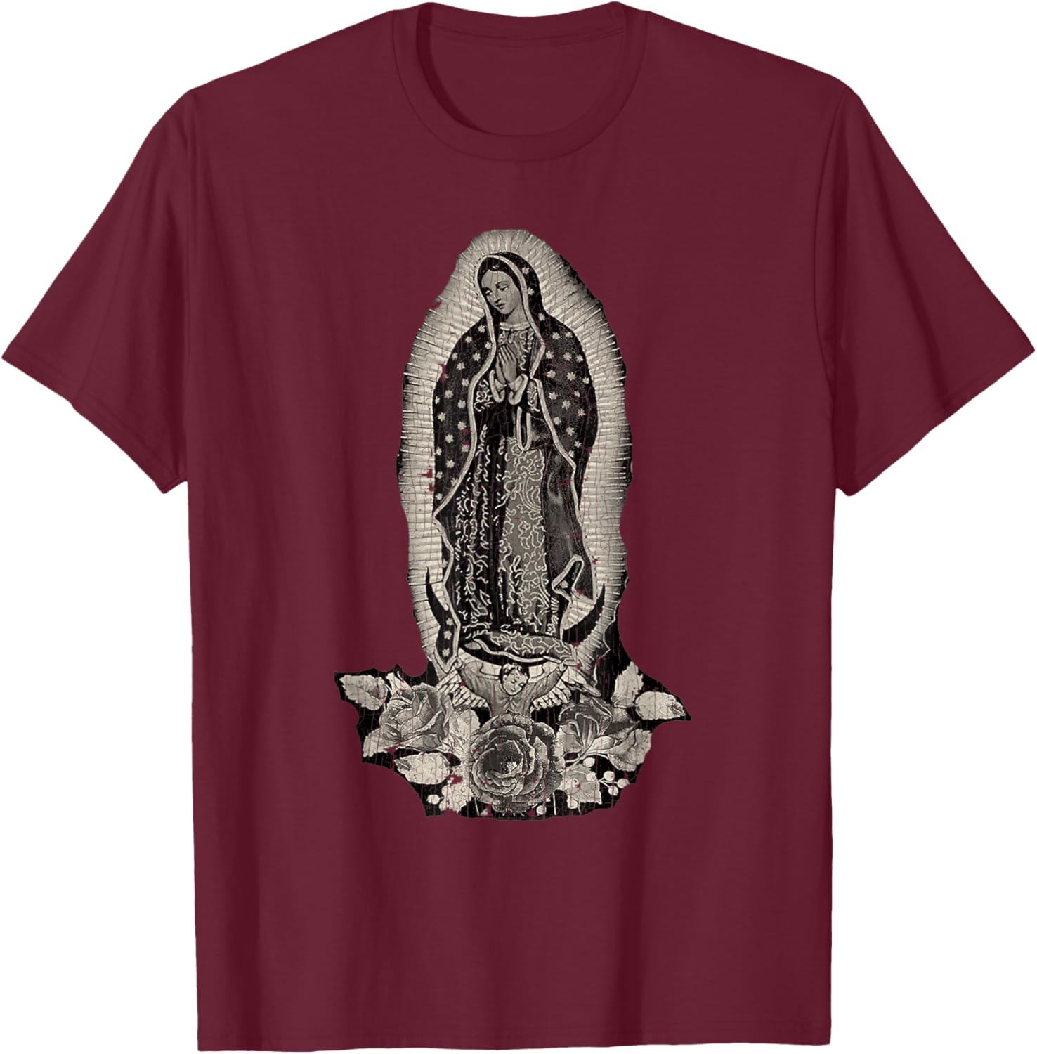 Vintage Retro Our Lady De Guadalupe Sant Mary For Christians T-Shirt - T-Shirt | Maroon