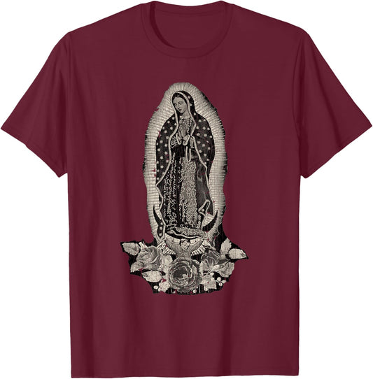 Vintage Retro Our Lady De Guadalupe Sant Mary For Christians T-Shirt - T-Shirt | Maroon