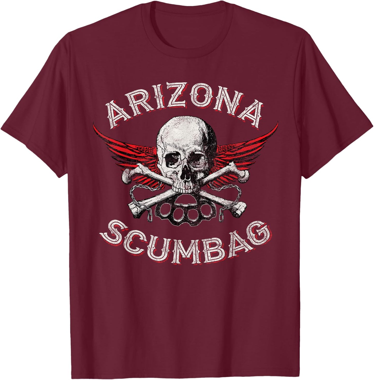Funny Arizona Scumbag Vintage Distressed Skull Biker Style T-Shirt - T-Shirt | Maroon