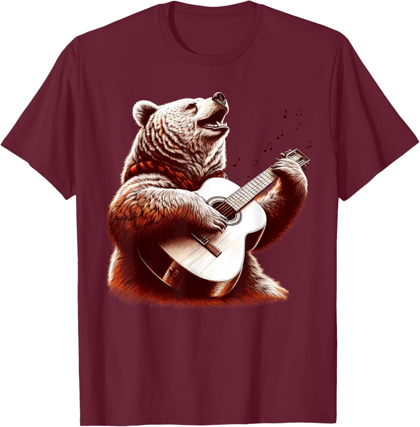Bear Playing Guitar Funny Rock Music Guitar T-Shirt - T-Shirt | Maroon