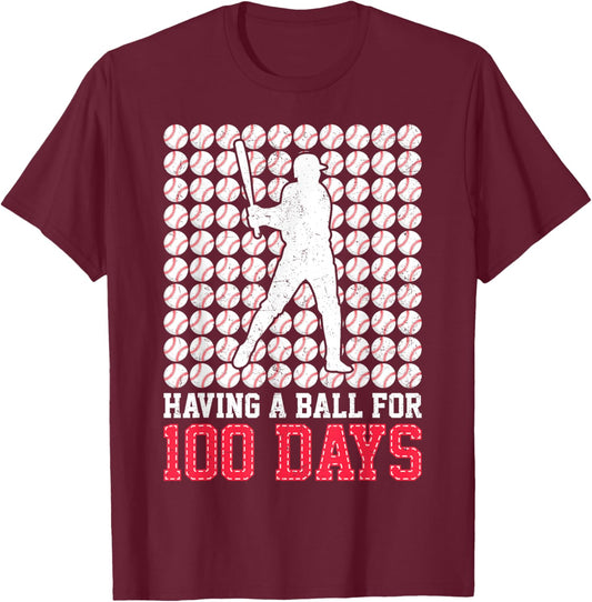 100 Days Of School Baseball 100th Day Balls For Boys Players T-Shirt - T-Shirt | Maroon