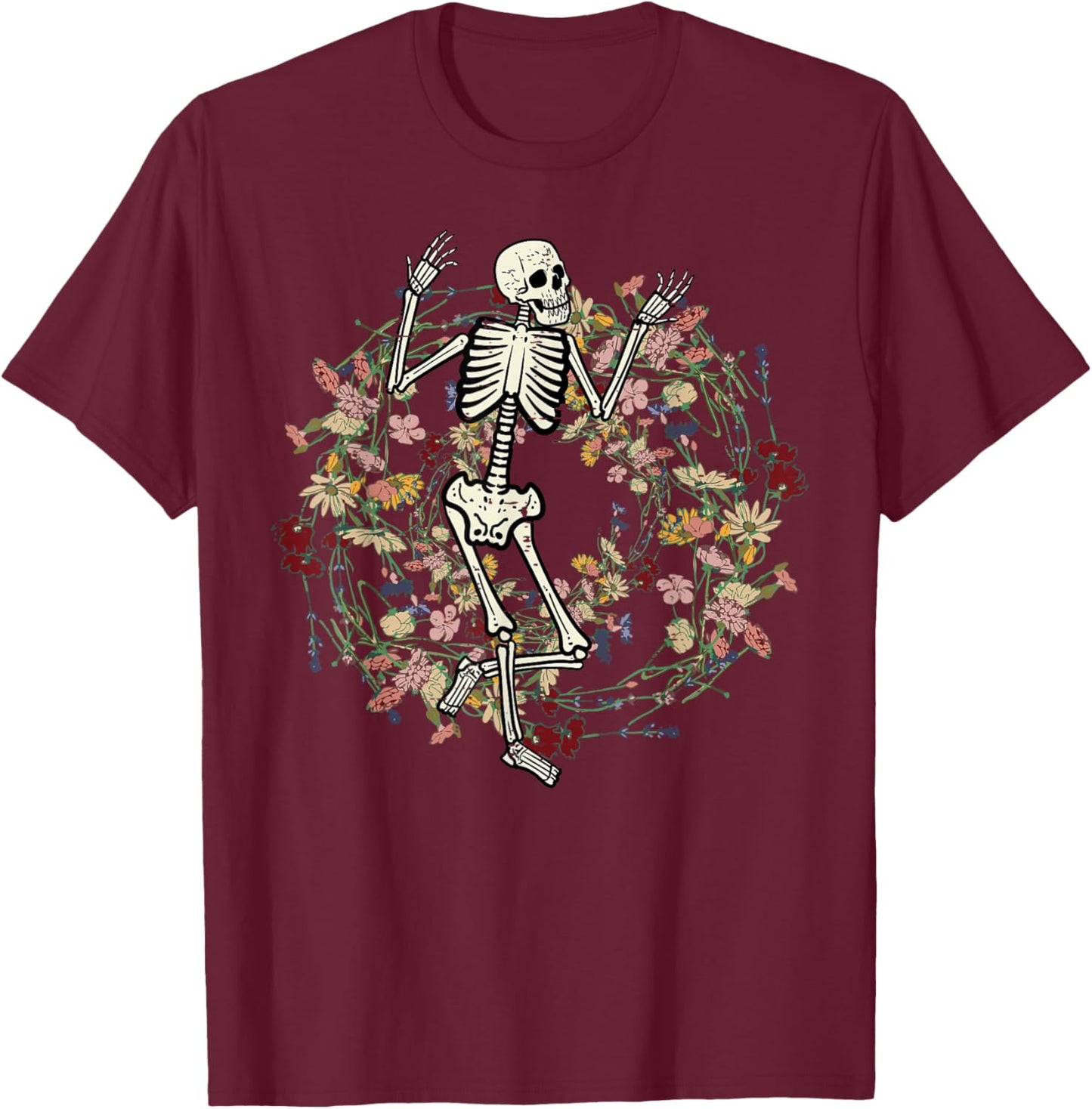 Floral Skeleton Funny Goth Halloween Costume Men Women Kids T-Shirt - T-Shirt | Maroon