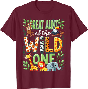 1st Birthday Safari Zoo Great Aunt Of The Wild One T-Shirt - T-Shirt | Maroon