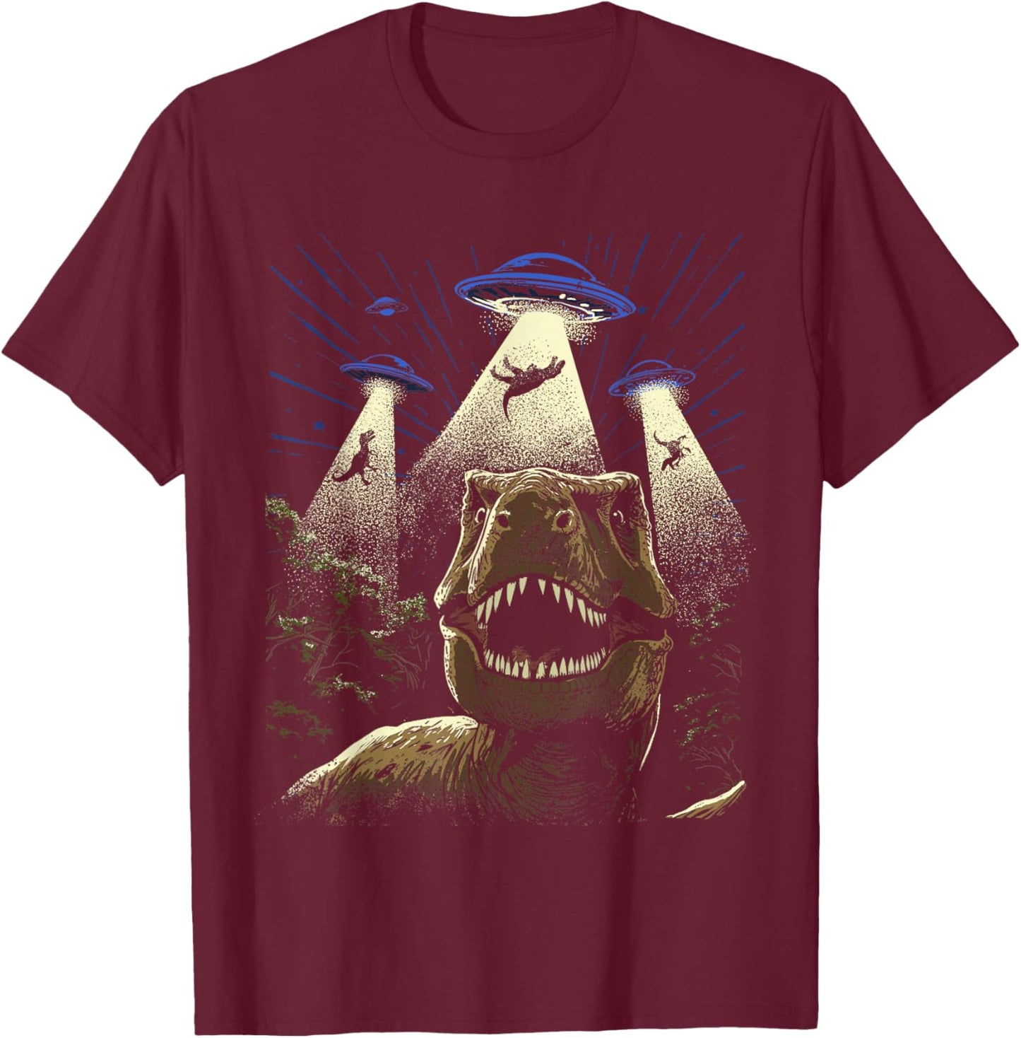 Alien Dinosaur Shirt T-Rex Dinosaur Selfie UFO Abduction T-Shirt - T-Shirt | Maroon