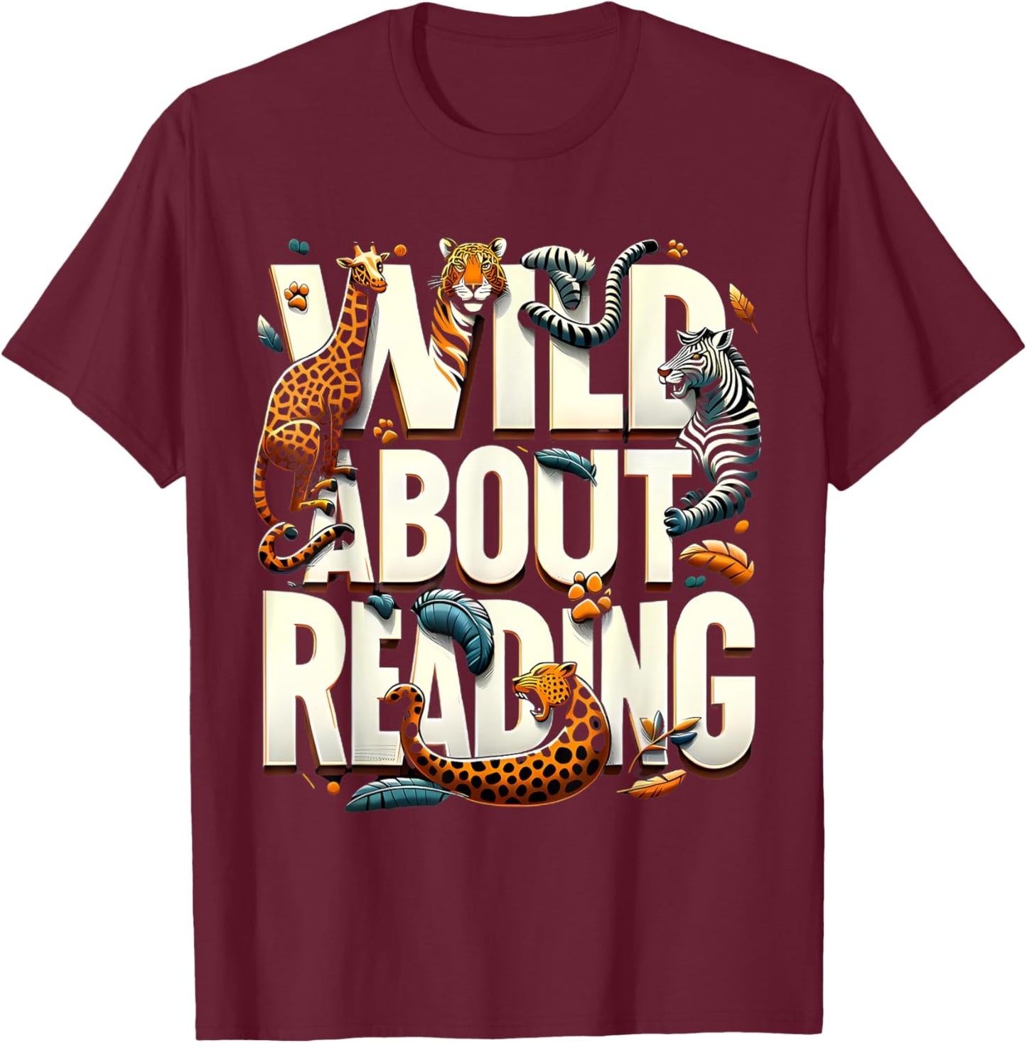 Wild About Reading Bookworm Library Day Book Lover T-Shirt - T-Shirt | Maroon