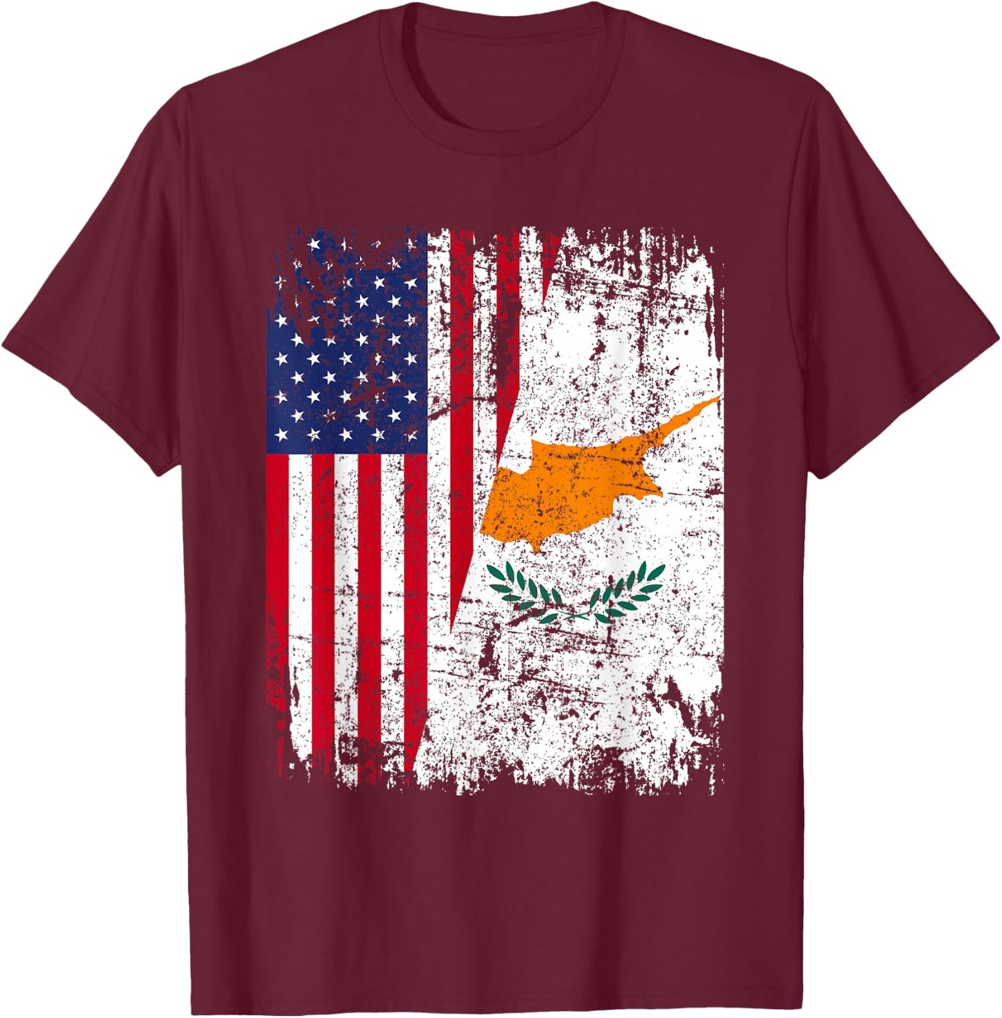 CYPRIOT ROOTS | Half American Flag | USA CYPRUS FLAG T-Shirt - T-Shirt | Maroon