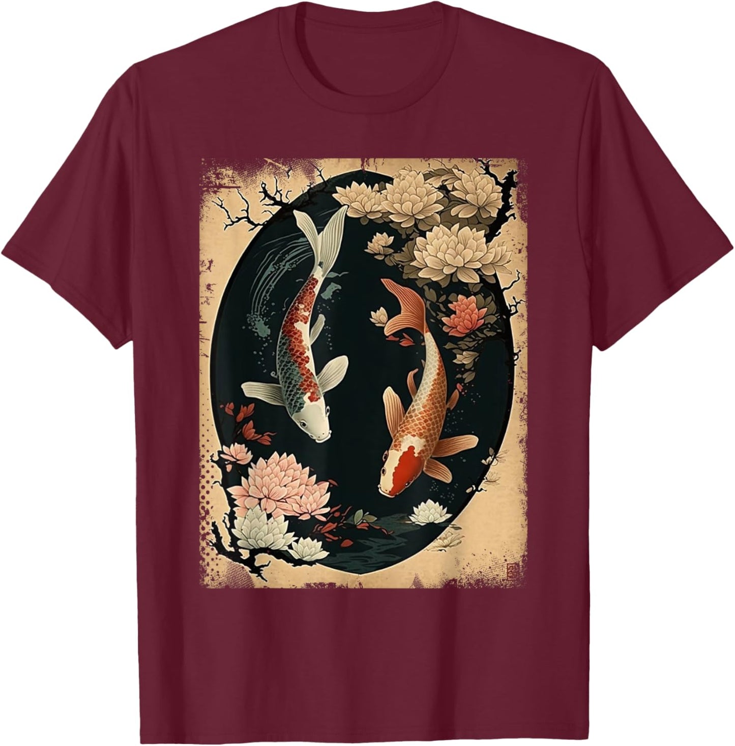Nishikigoi Koi Carp Fish Japanese Art Japan Cherry Blossom T-Shirt - T-Shirt | Maroon
