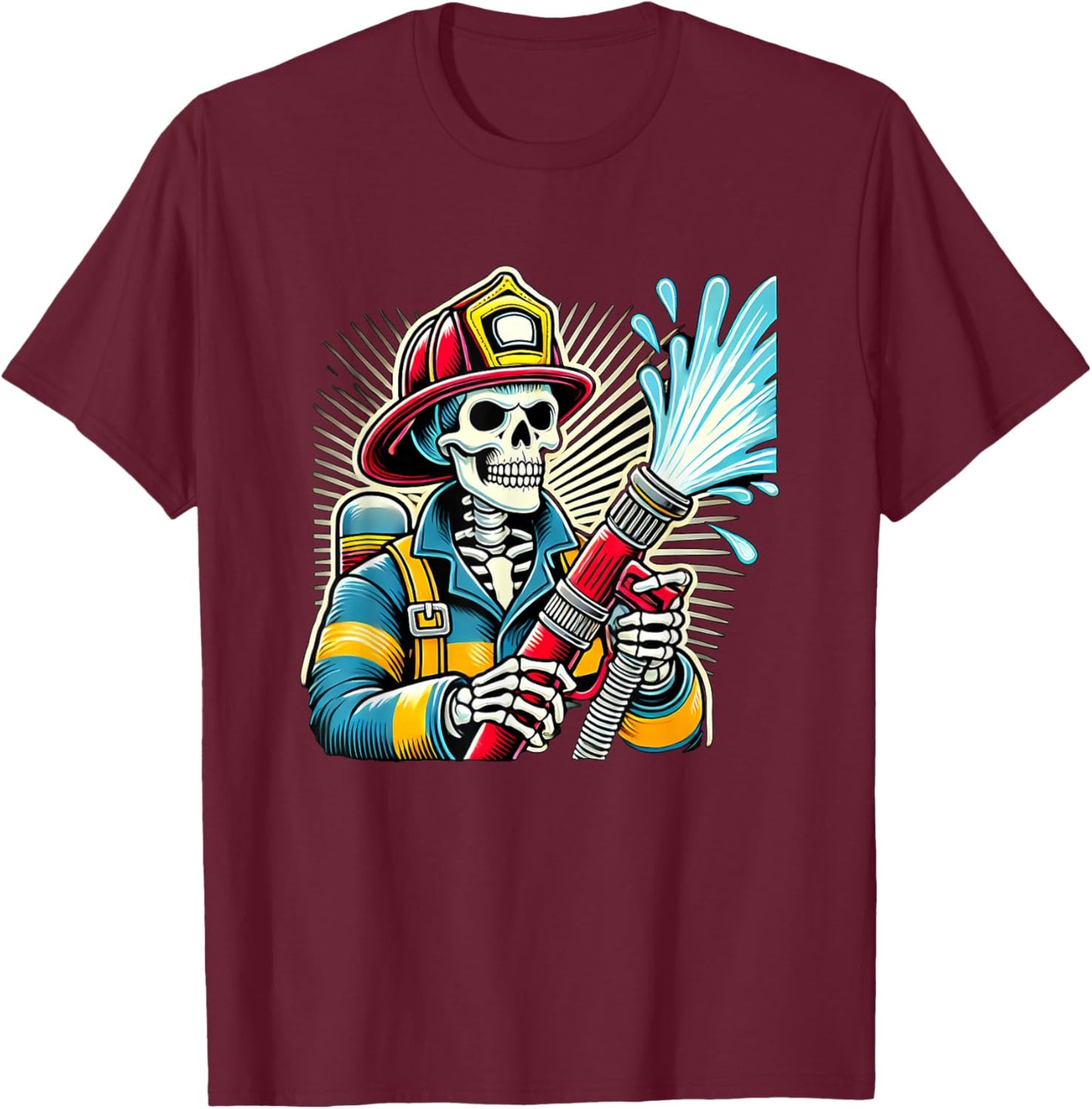 Halloween Skeleton Firefighter T-Shirt - T-Shirt | Maroon