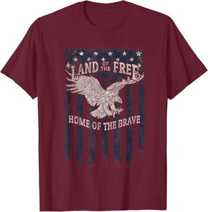 Land Of The Free Home Of The Brave Eagle Vertical Flag T-Shirt - T-Shirt | Maroon