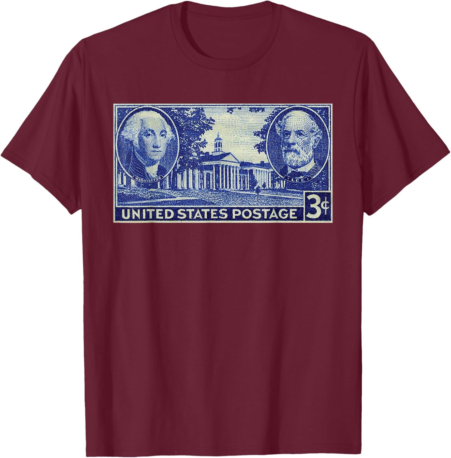 USA History Vintage Stamp George Washington & Robert E Lee T-Shirt - T-Shirt | Maroon