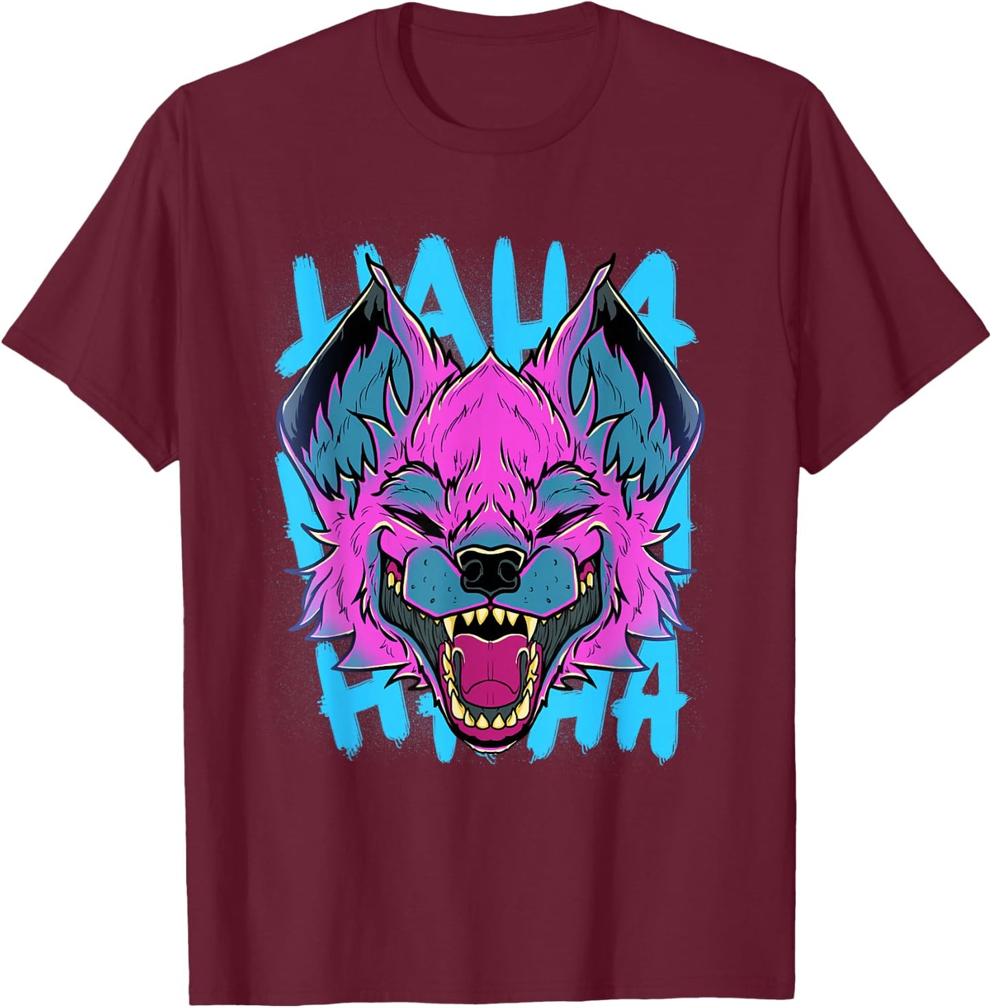 Vaporwave Laughing Hyena Safari African Animal Face Wildlife T-Shirt - T-Shirt | Maroon