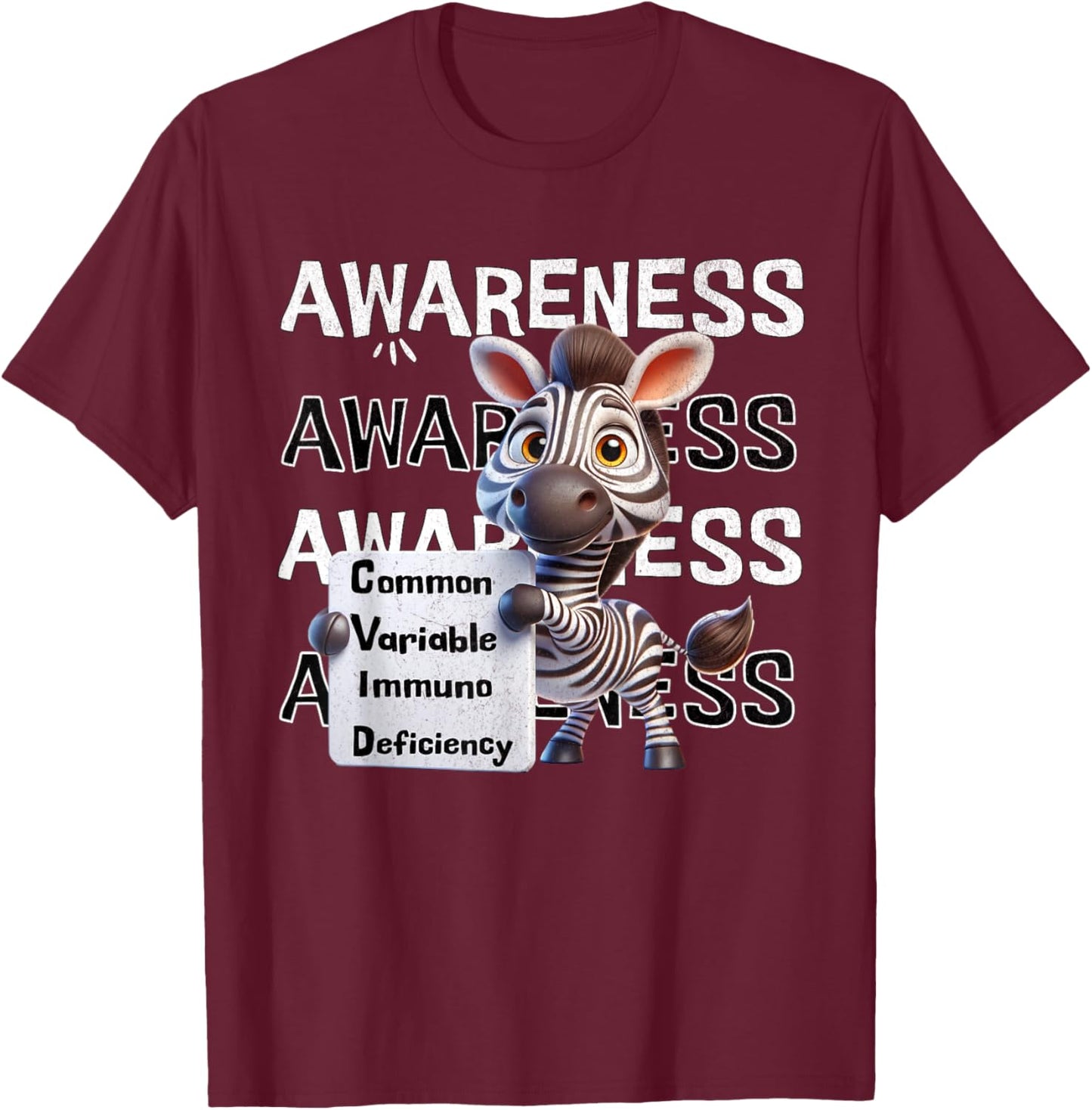 Common variable immunodeficiency CVID awareness zebra T-Shirt - T-Shirt | Maroon