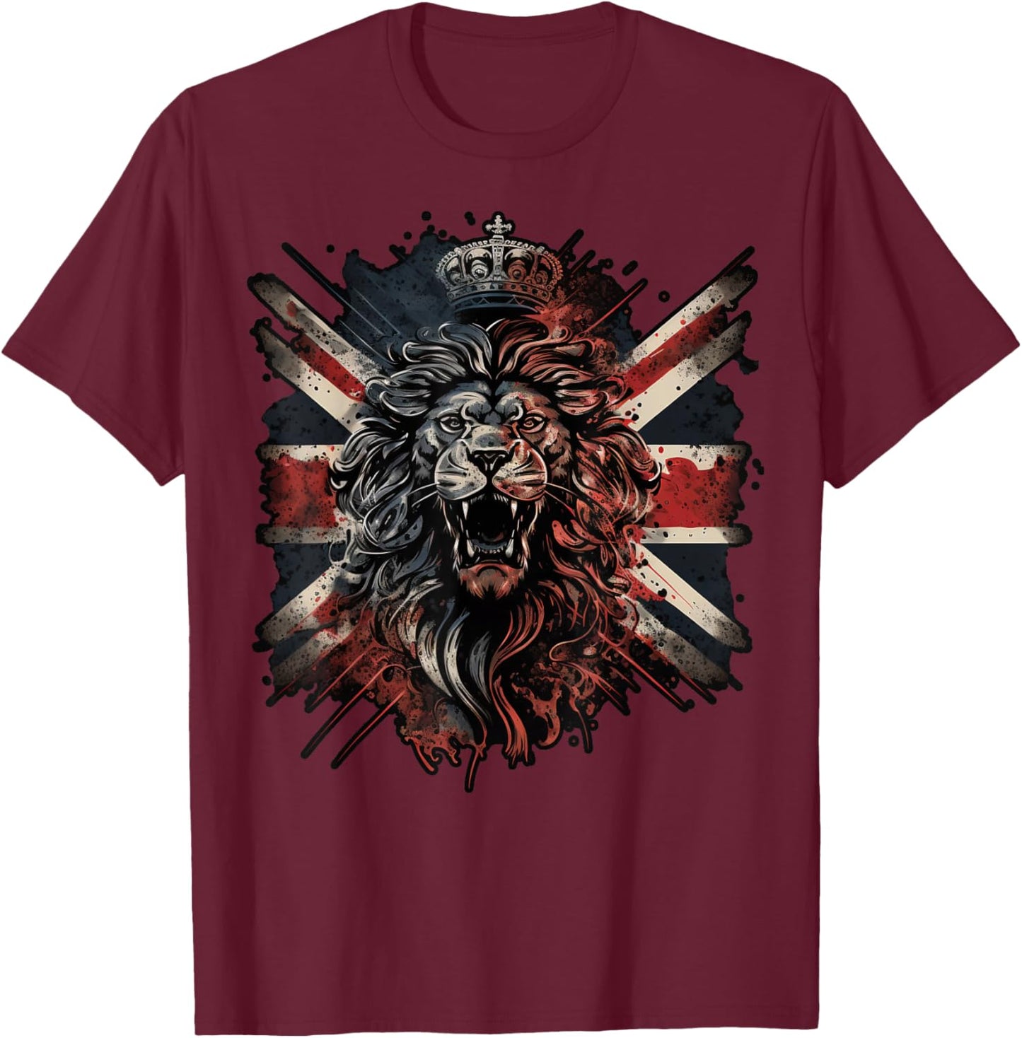 British UK Lion on Great Britain Lion T-Shirt - T-Shirt | Maroon