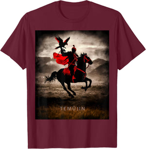 Genghis Khan Temujin Warrior Spirit Falcon Horse Mongolia T-Shirt - T-Shirt | Maroon