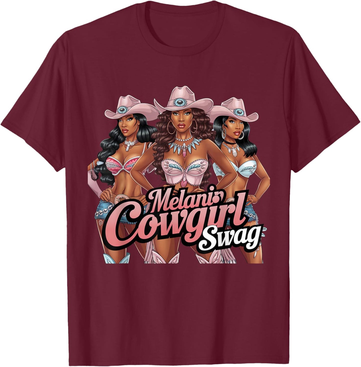 Melanin Cowgirls Swag African Melanin Cowgirl Black History T-Shirt - T-Shirt | Maroon