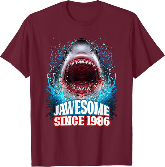 40th Birthday Jawesome Since 1986 Shark 40 Years Old T-Shirt - T-Shirt | Maroon