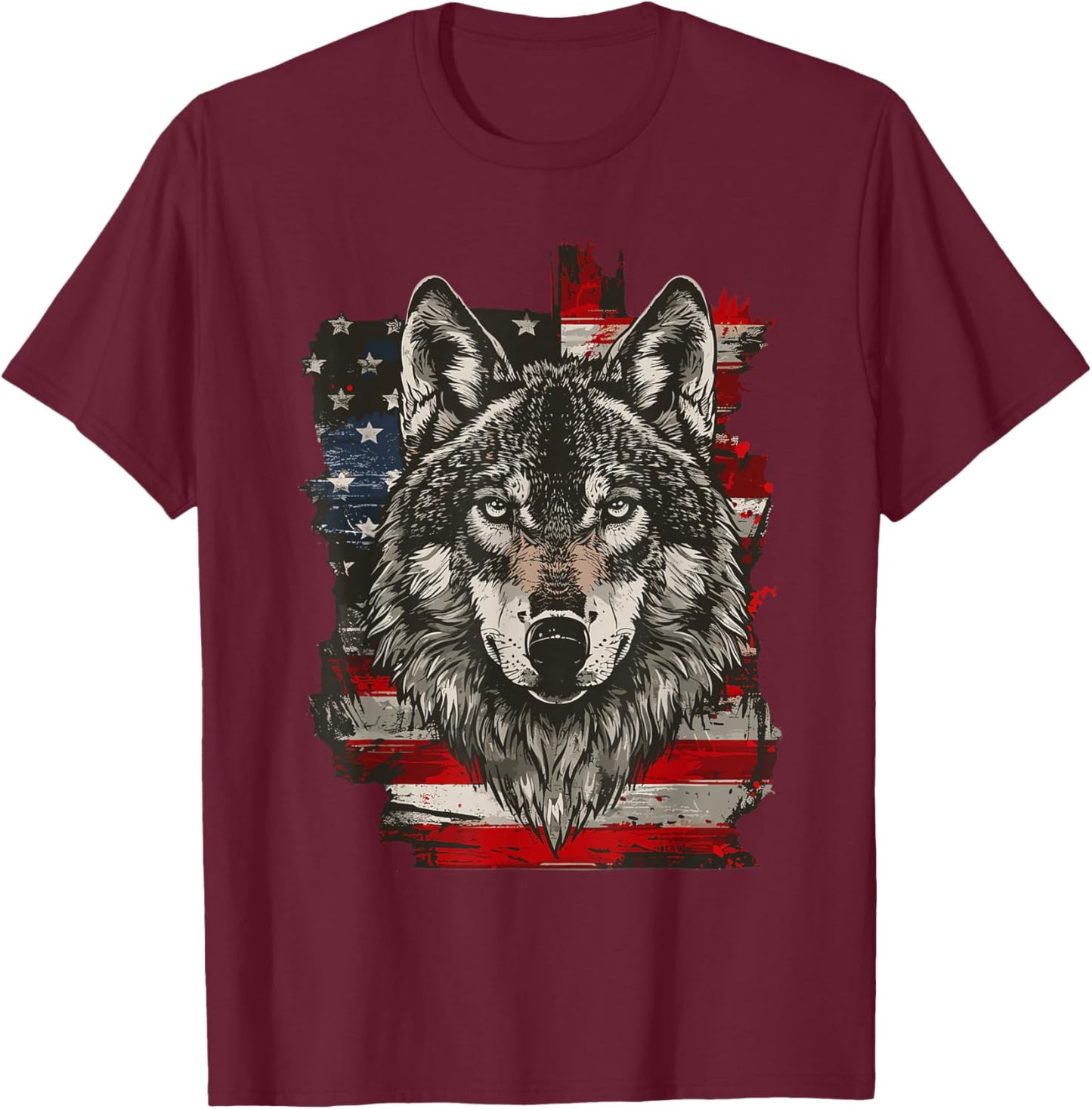 Wolf Outfit Patriotic Wolves 4th Of July USA American Flag T-Shirt - T-Shirt | Maroon