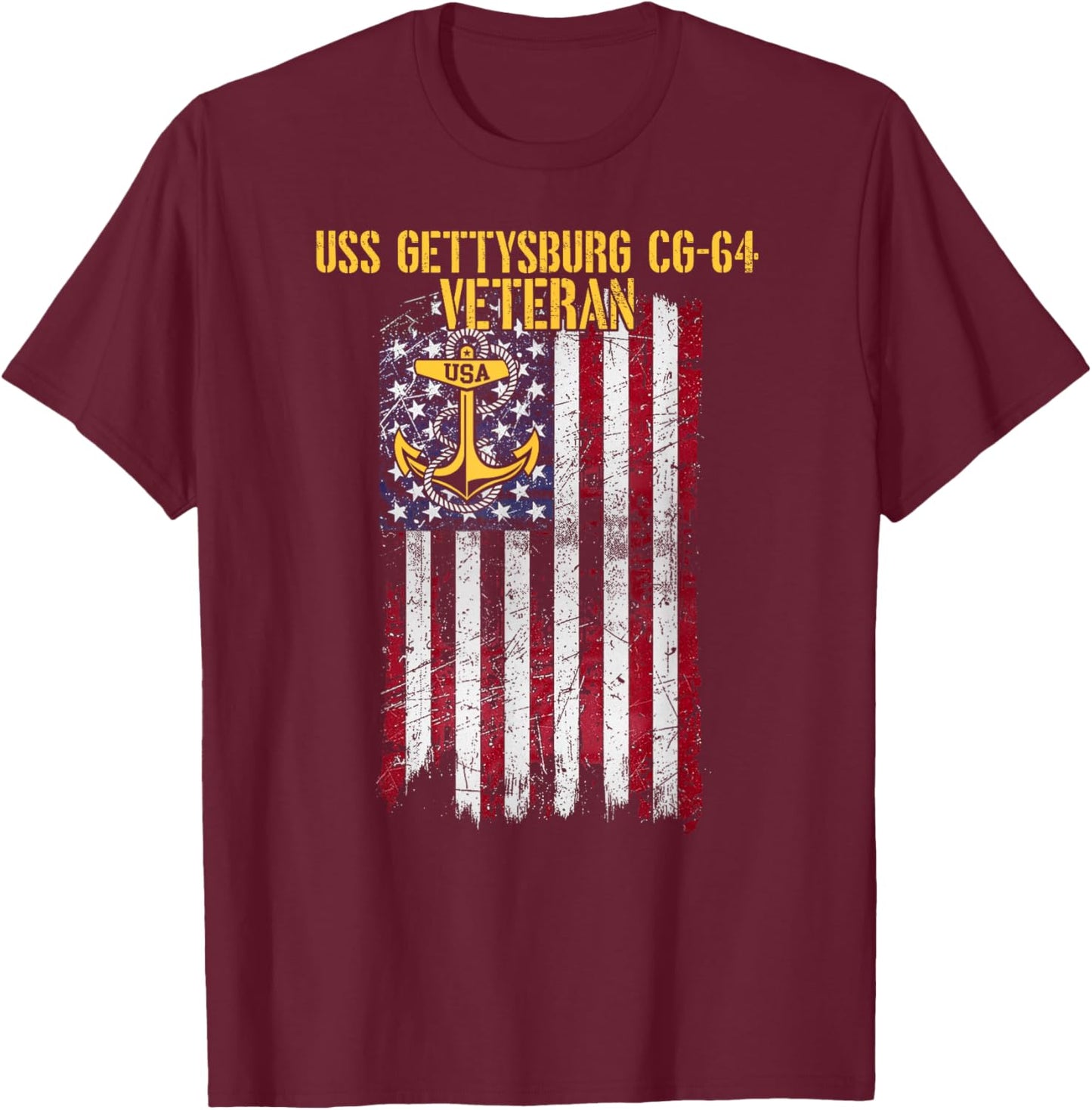 USS Gettysburg CG-64 Cruiser Veteran T-Shirt - T-Shirt | Maroon