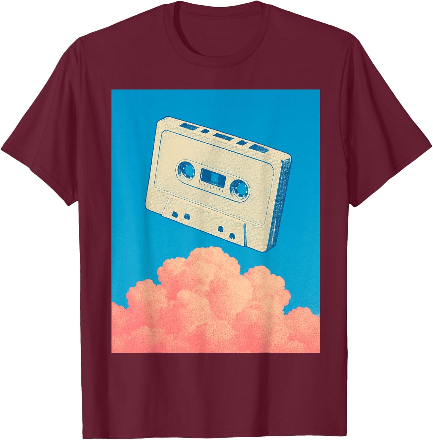 Floating Cassette in Dreamlike Blue Sky - Dreamcore T-Shirt - T-Shirt | Maroon