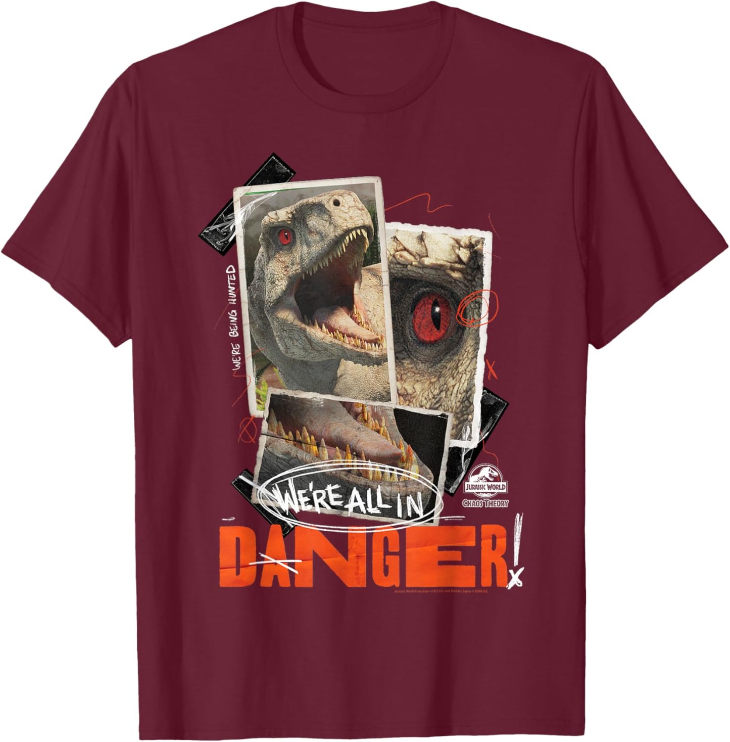Jurassic World: Chaos Theory Danger T-Shirt - T-Shirt | Maroon