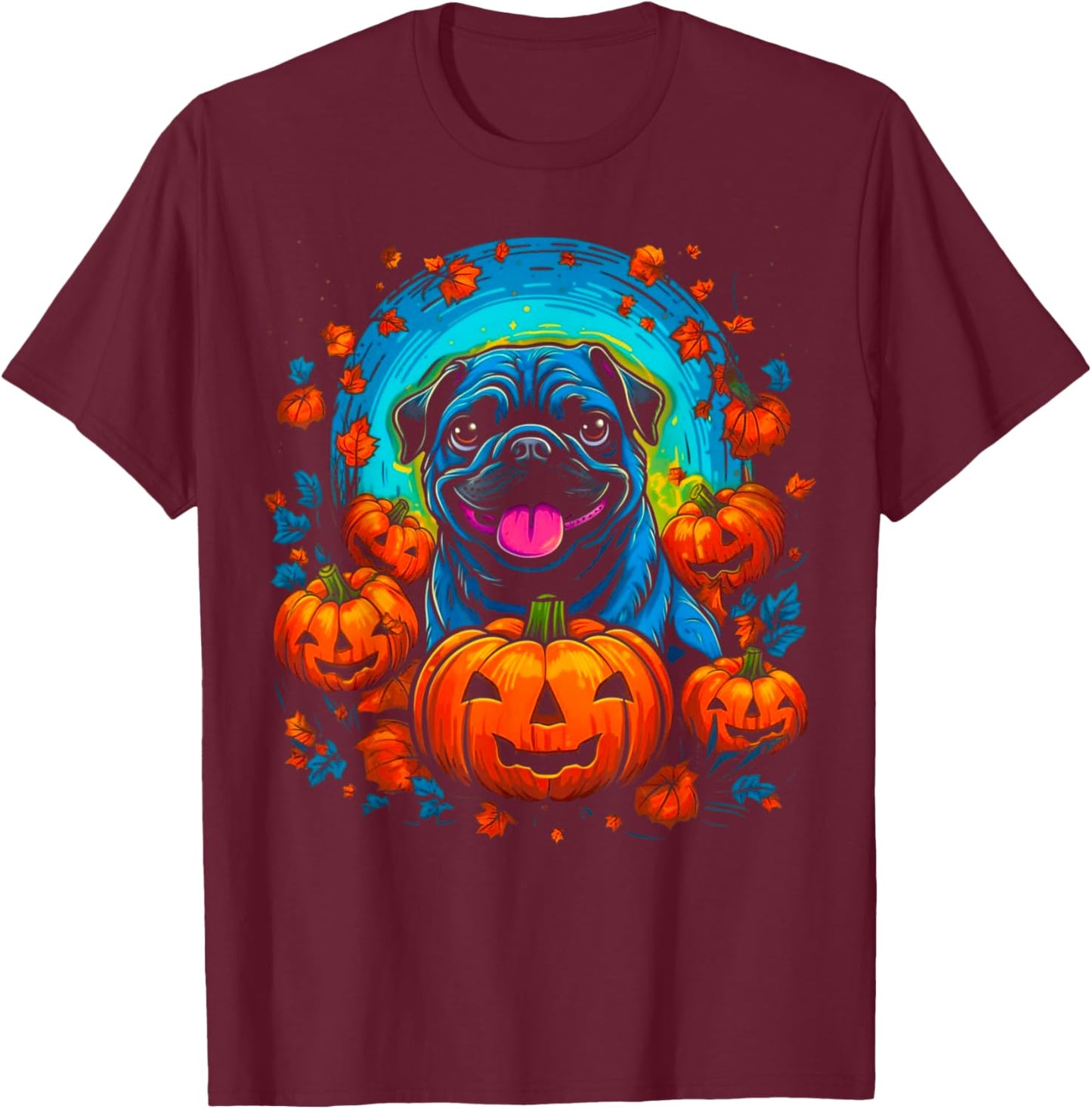 Pug Dog Halloween T-Shirt - T-Shirt | Maroon