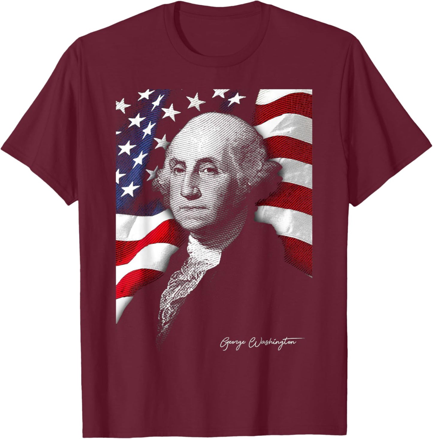 4th of July American Flag George Washington Eyes Flag Country T-Shirt - T-Shirt | Maroon