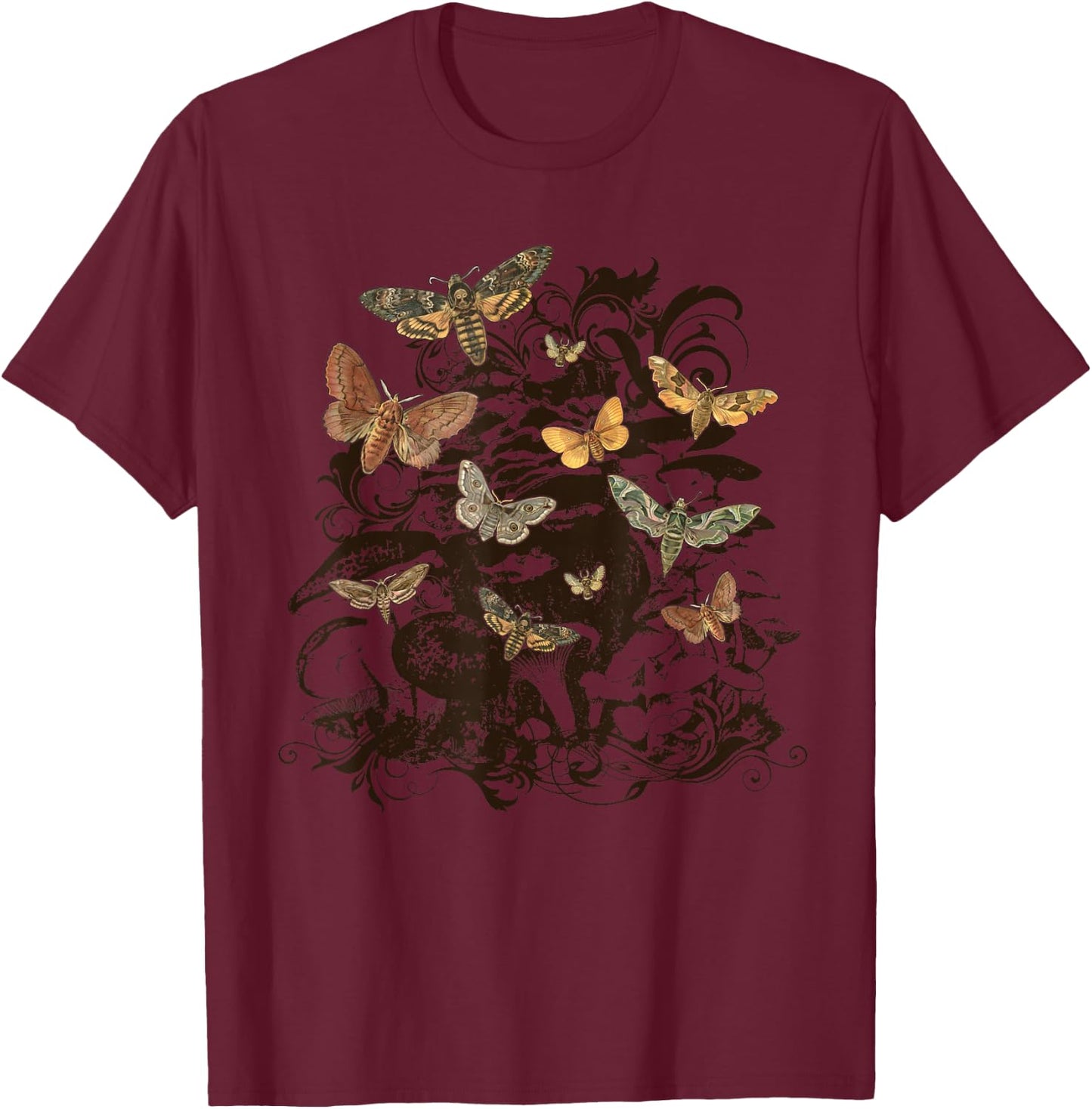 Fairy Grunge Fairycore Aesthetic Luna Moth Mushroom Grunge T-Shirt - T-Shirt | Maroon