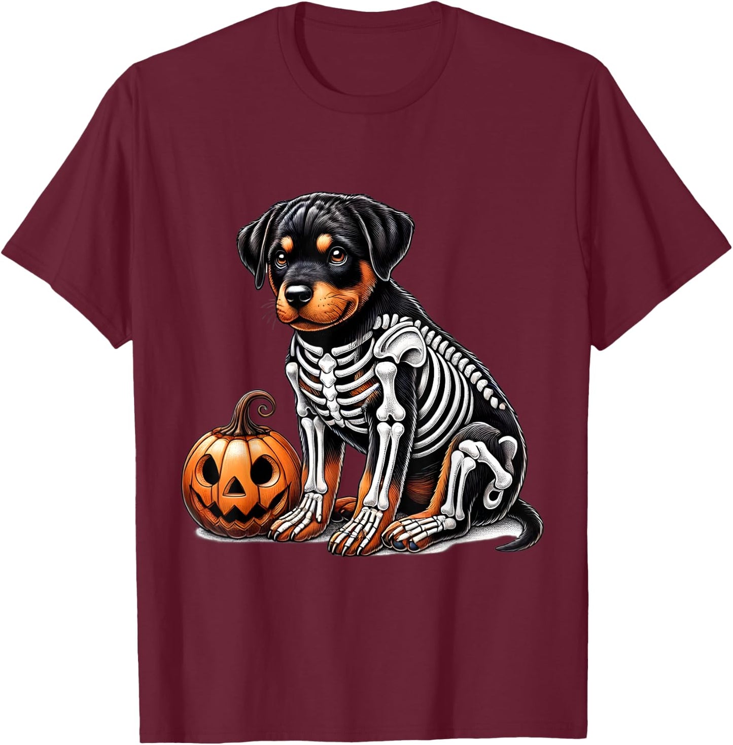 Rottweiler Skeleton Jack O Lantern Funny Dog Halloween T-Shirt - T-Shirt | Maroon