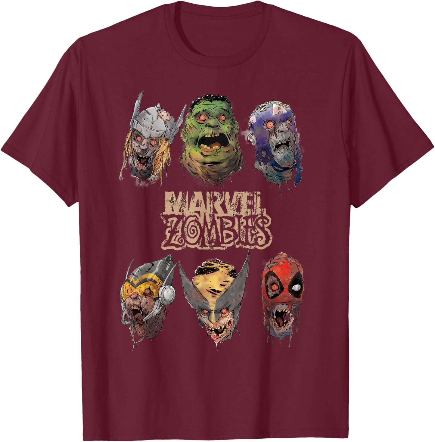 Marvel Zombies Group Shot Zombie Heads T-Shirt - T-Shirt | Maroon