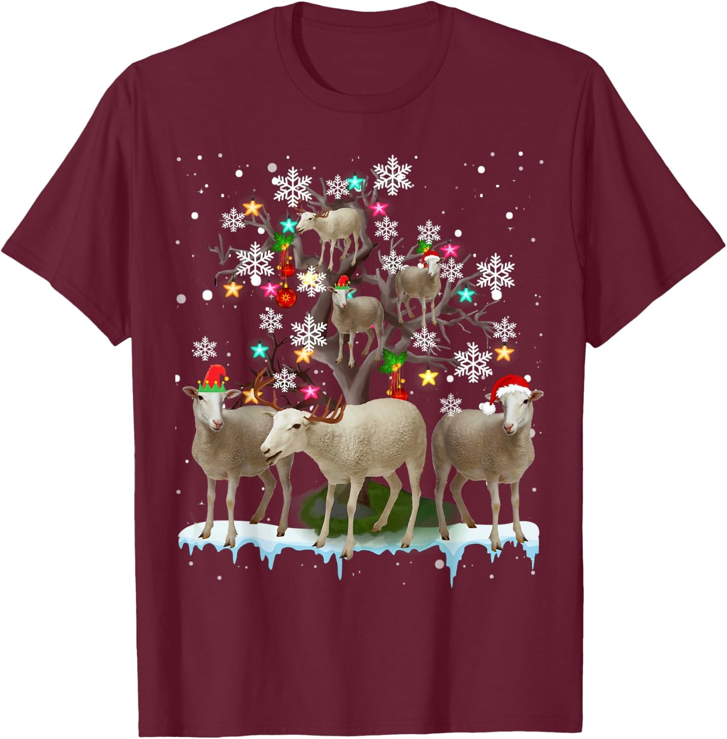 Christmas Sheep On Tree Funny Santa Sheep Lover Gifts T-Shirt - T-Shirt | Maroon