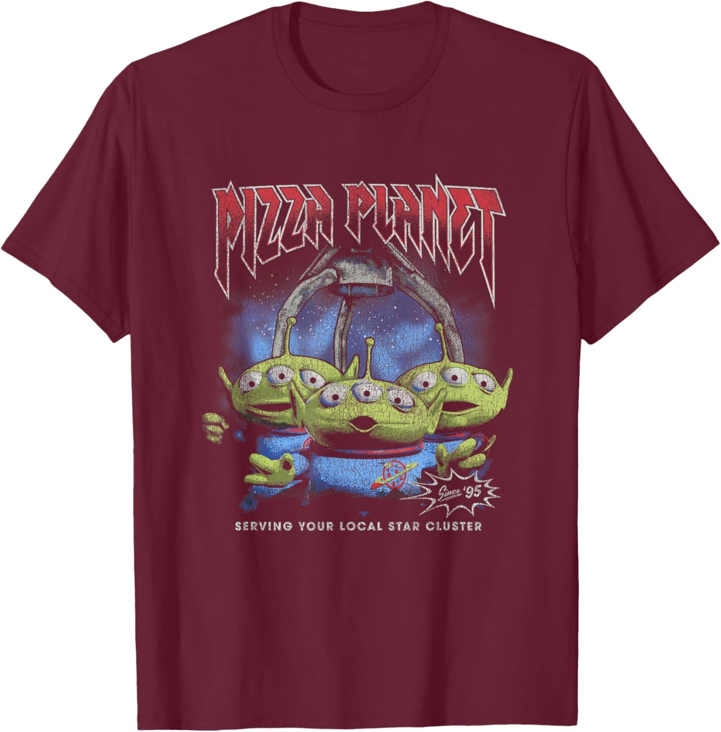 Disney Pixar Toy Story Pizza Planet Rock & Roll Aliens Retro T-Shirt - T-Shirt | Maroon