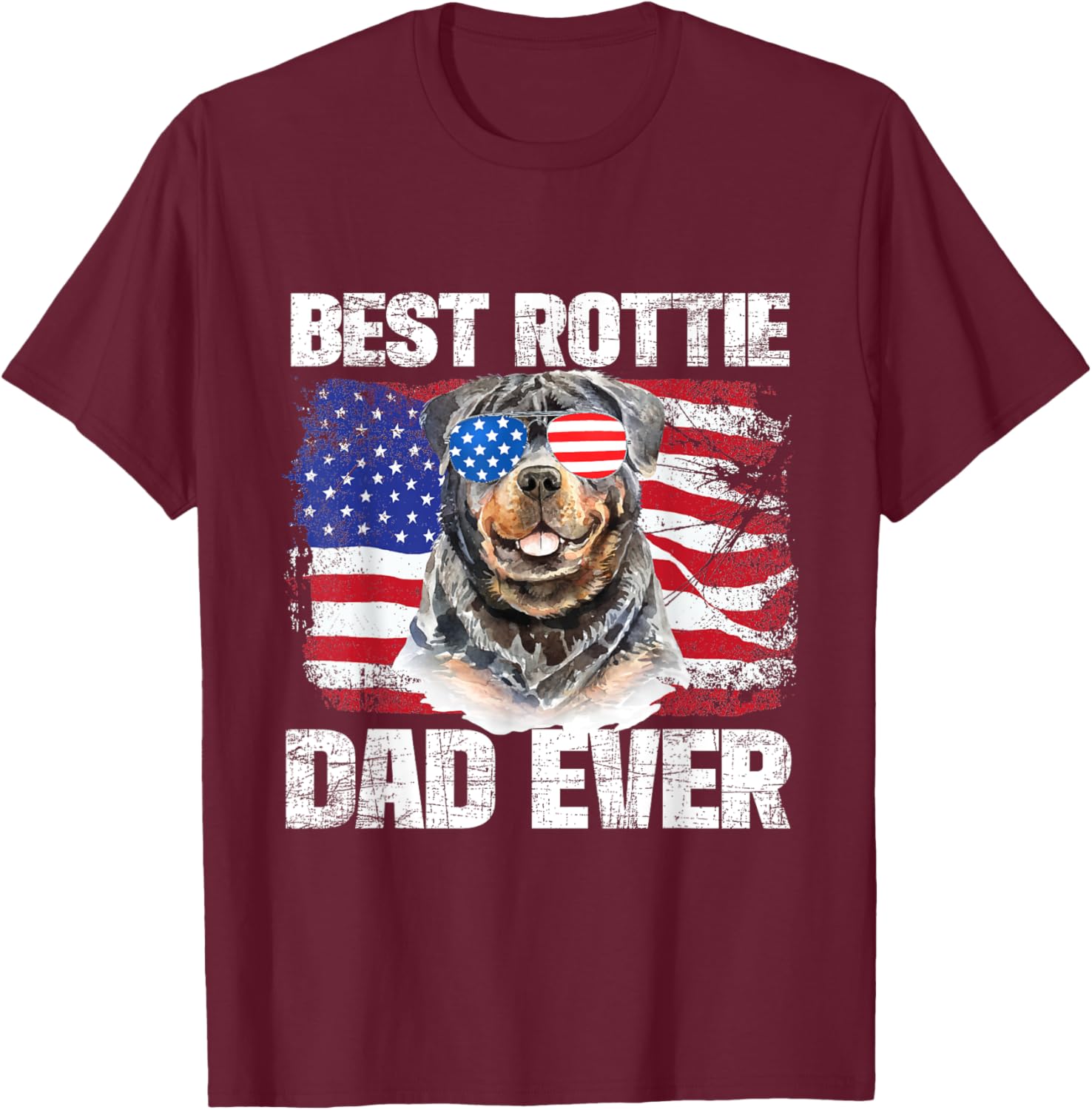 Best Rottie Dad Ever - American Flag Dog Owner Animal Lover Kids Men T-Shirt - T-Shirt | Maroon