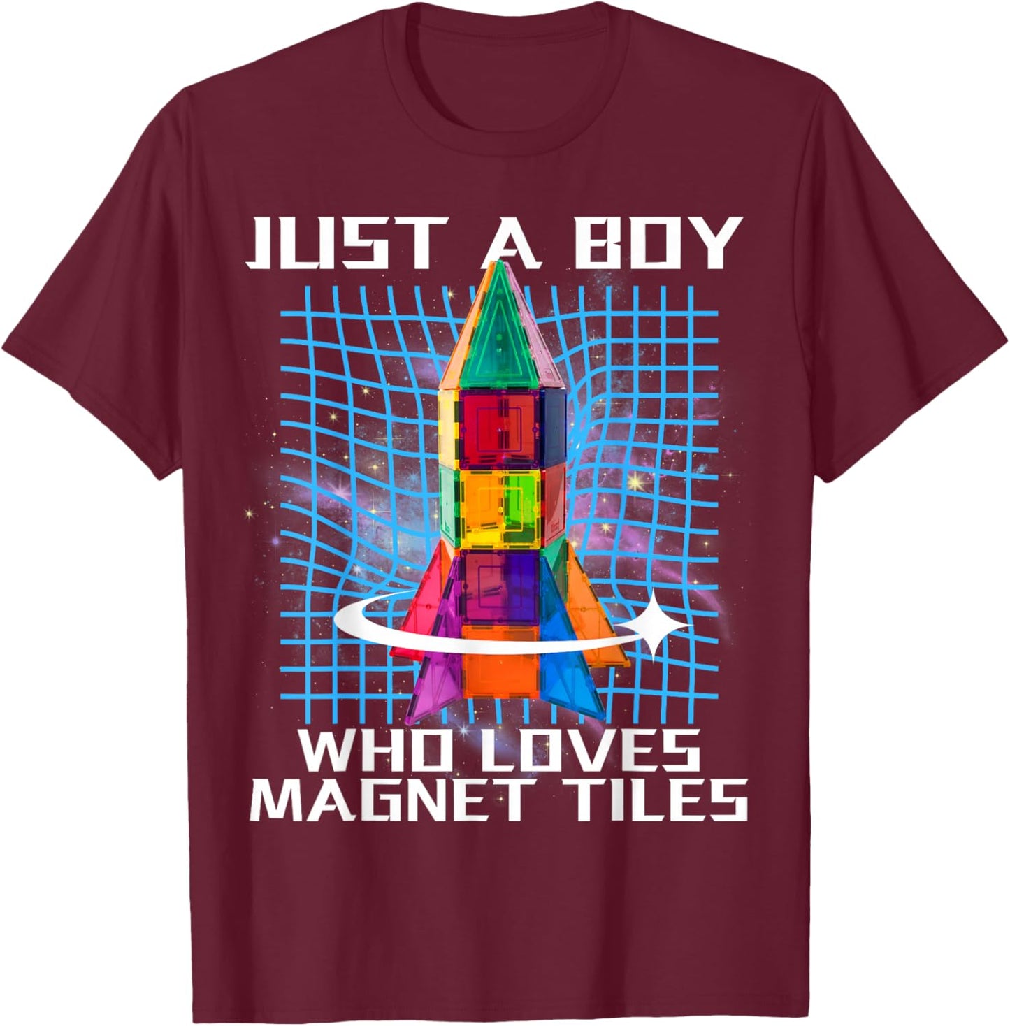 Magnet Tiles Just a Boy Who Loves Magnetic Tiles Spaceship T-Shirt - T-Shirt | Maroon