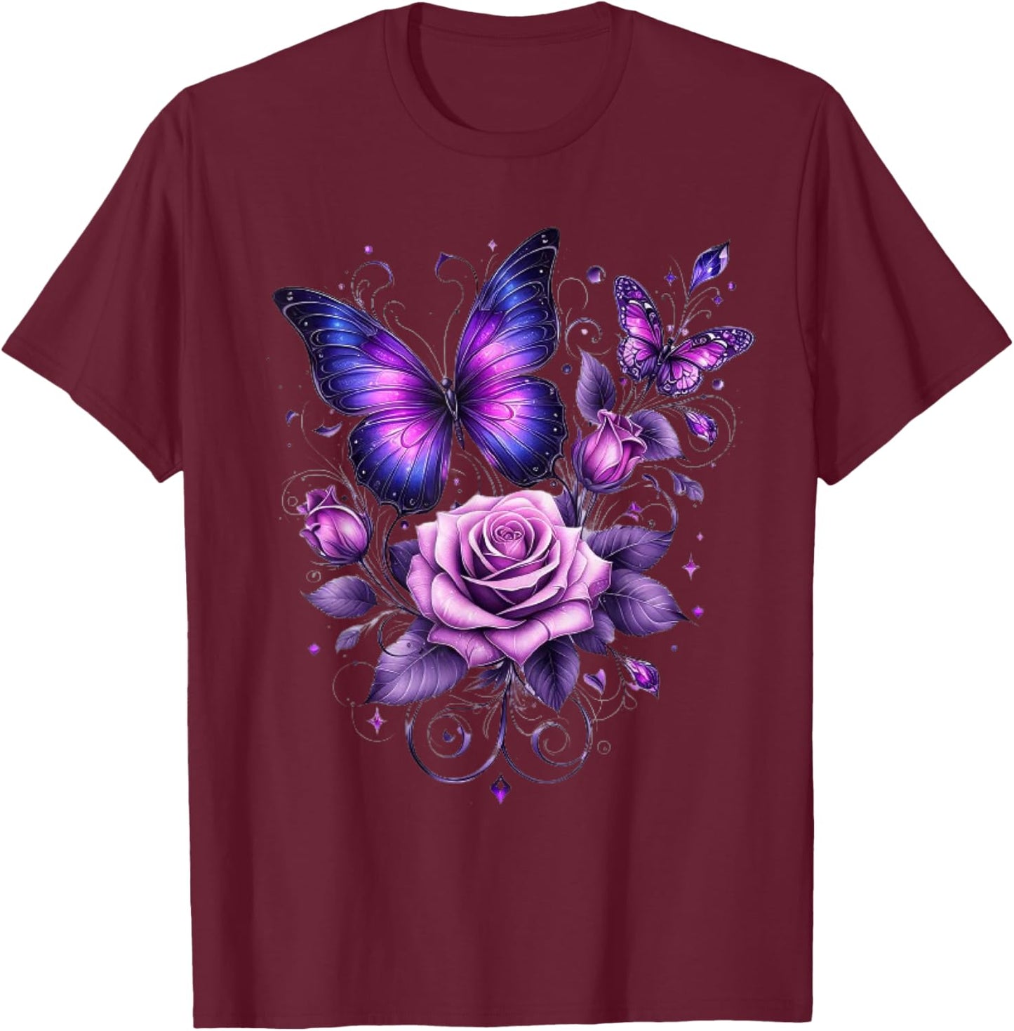 Beautiful Butterfly Purple Rose Butterfly Lovers Gifts Women T-Shirt - T-Shirt | Maroon
