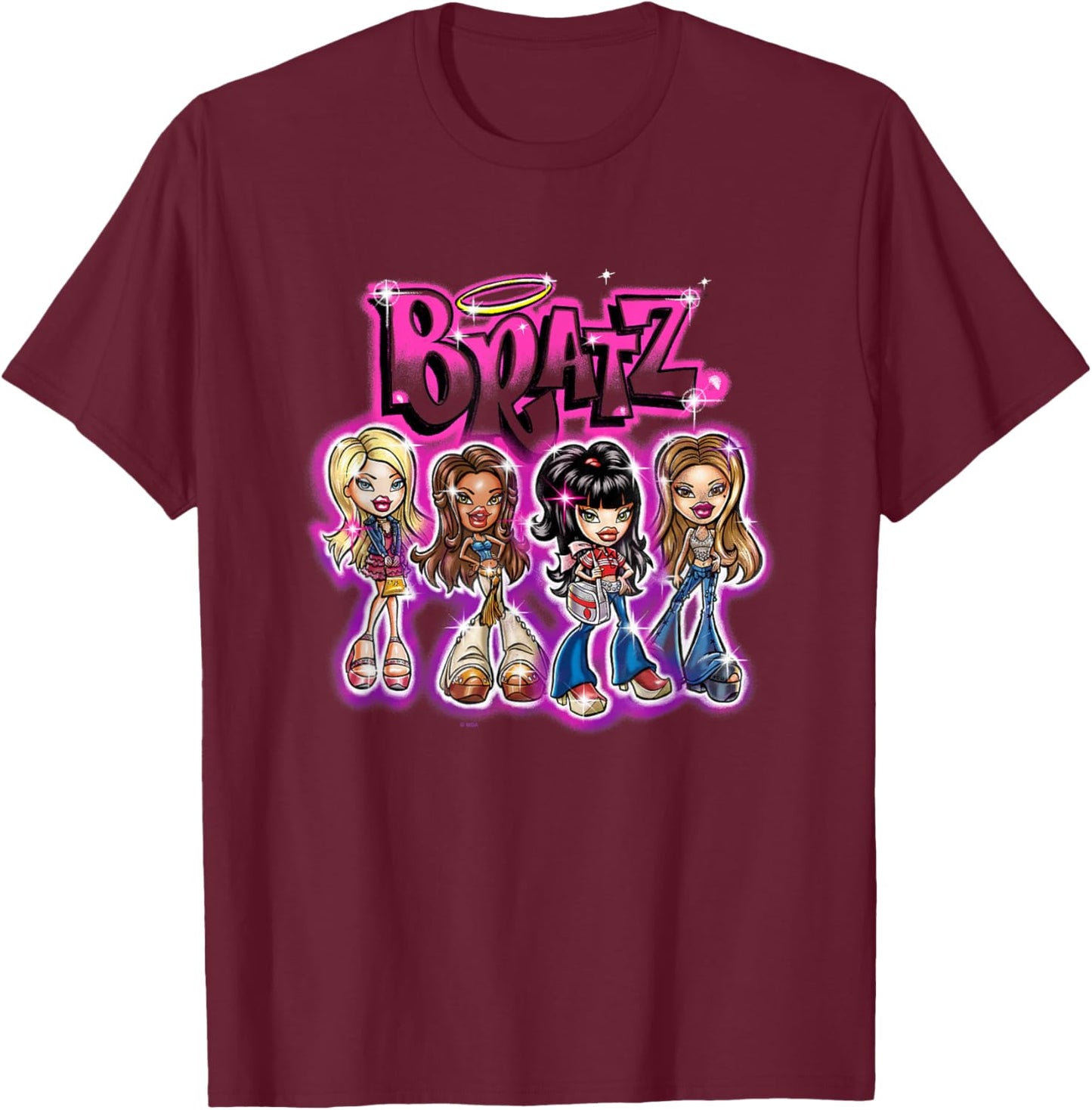 Bratz Dolls With Style Group Shot Retro Big Chest Poster T-Shirt - T-Shirt | Maroon