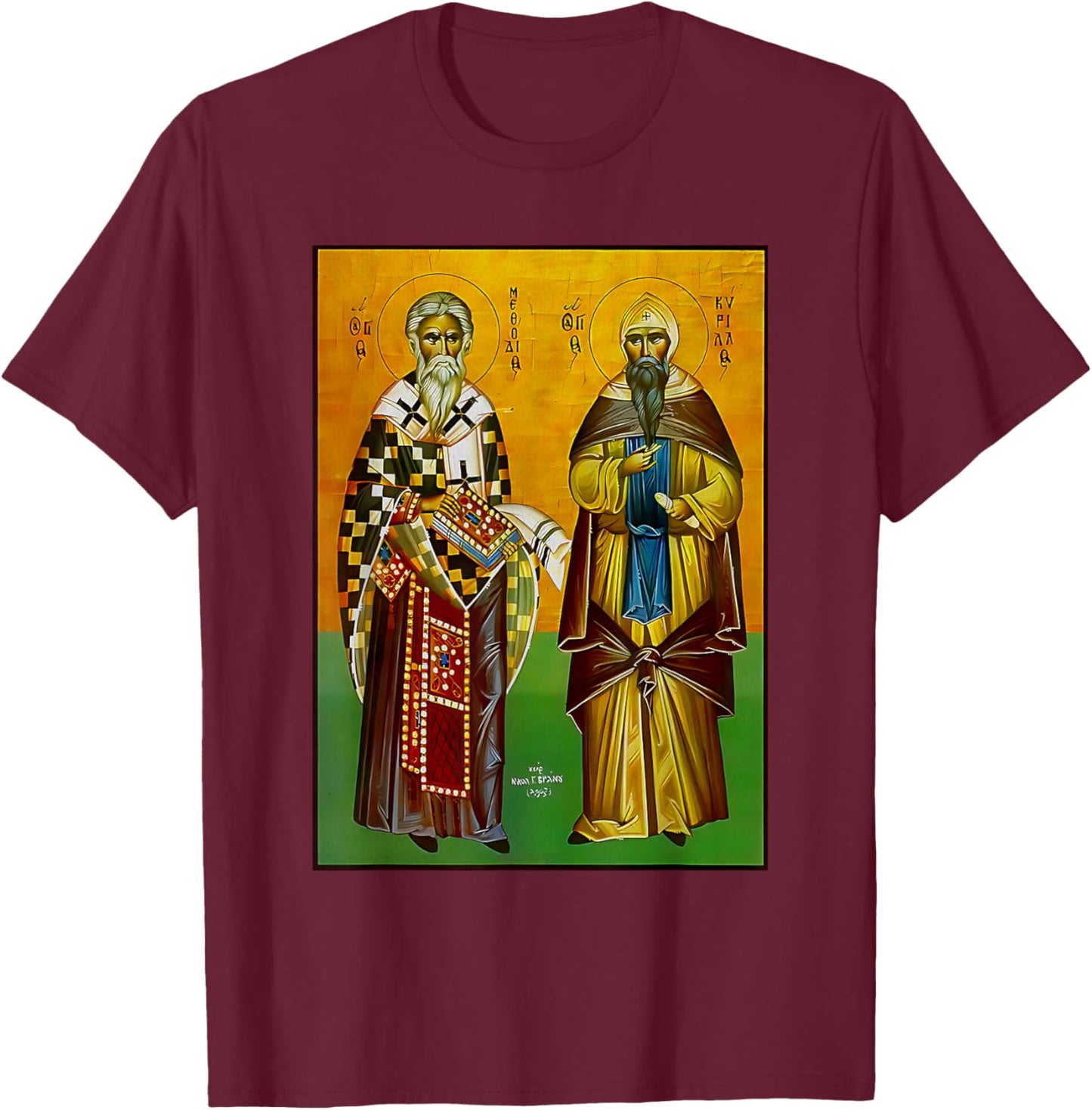 St. Cyril and Methodius Eastern Orthodox Byzantine Art Retro T-Shirt - T-Shirt | Maroon