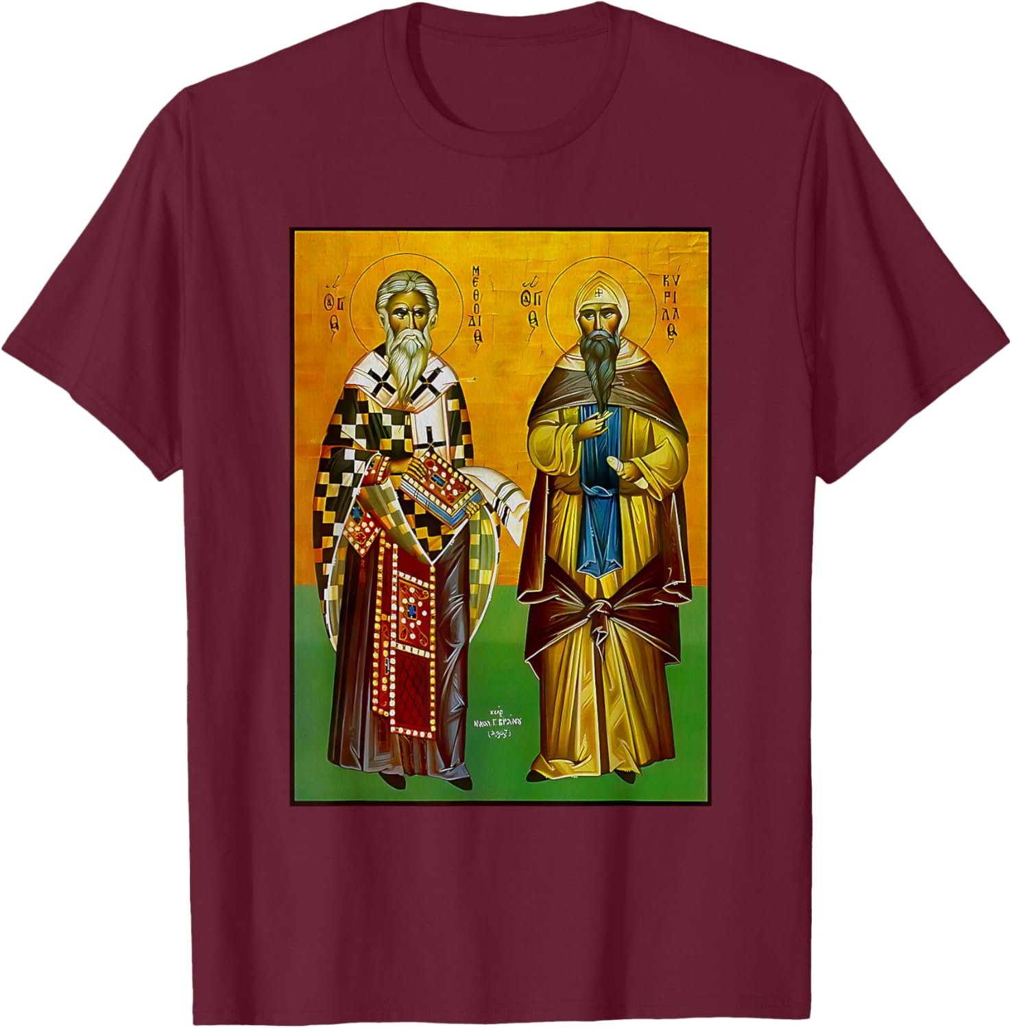 St. Cyril and Methodius Eastern Orthodox Byzantine Art Retro T-Shirt - T-Shirt | Maroon
